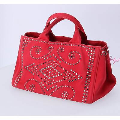 PRADA Canapa Tote Bag BN2642 Red Canvas Red Stones | eBay PRADA Canapa Tote Bag BN2642 Red Canvas Red Stones | eBay