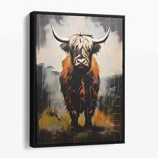 Highland Cow Graffiti Retro Cattle Rustic Farm Barn Canvas Print Wall Art