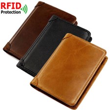 Genuine Leather Mens Wallet Slim Trifold Wallets For Men With ID Window RFID