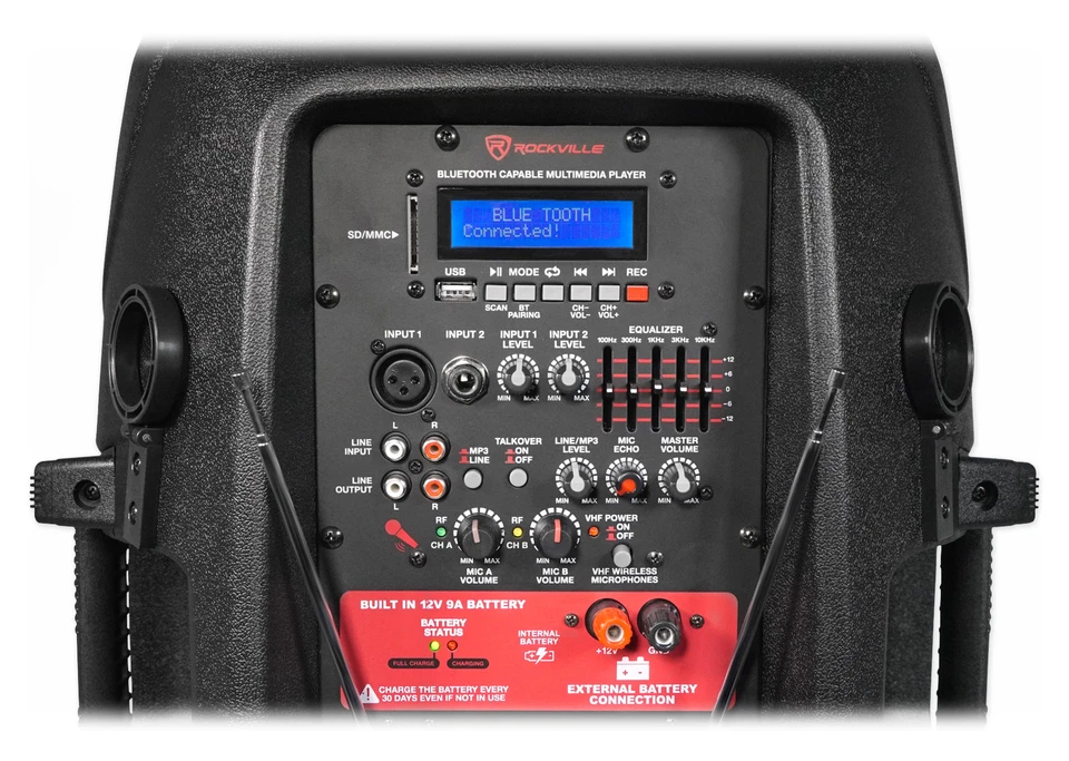 Alto-falante Rockville RAM15BT 15" recarregável 800W PA DJ, 2 microfones, Bluetooth - Imagem 4 de 4