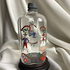 18. C. Antique Bohemian Glass Enamel Painted Cradle Child Bottle Handmade Flask