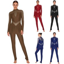 Womens Jumpsuit Long Sleeve Dancewear Rhythmic Bodysuit Training Figure Skating