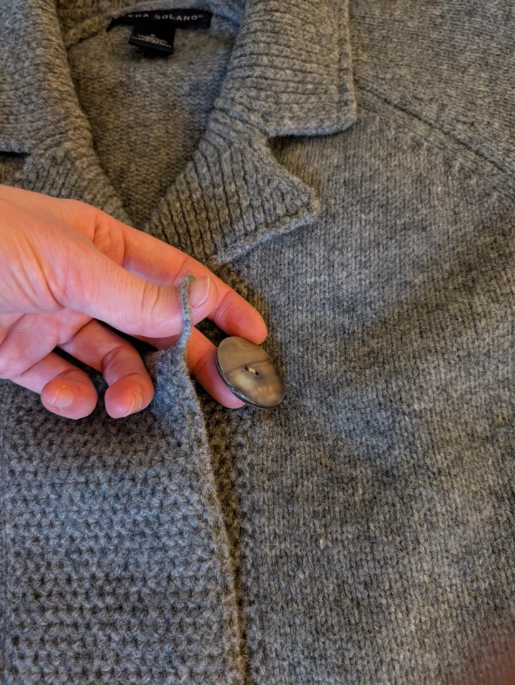 Elena Solano Women's 100% Lambs' Wool Sweater Size L Open Cardigan One Button - Image 4 of 4