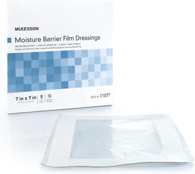 IV Site Barrier Protector, Clear, 7 in. x 7 in., [5 Count], Water-Resistant Adhe