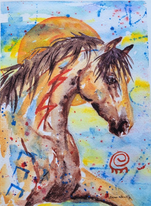 Horse Watercolor Art Print   5 by 7 inch Buckskin ight Sky  Stars Diane Bentley