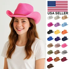 C.C Women's Solid Color Western Suede String Trim Band Sequin Shiny Cowboy Hat