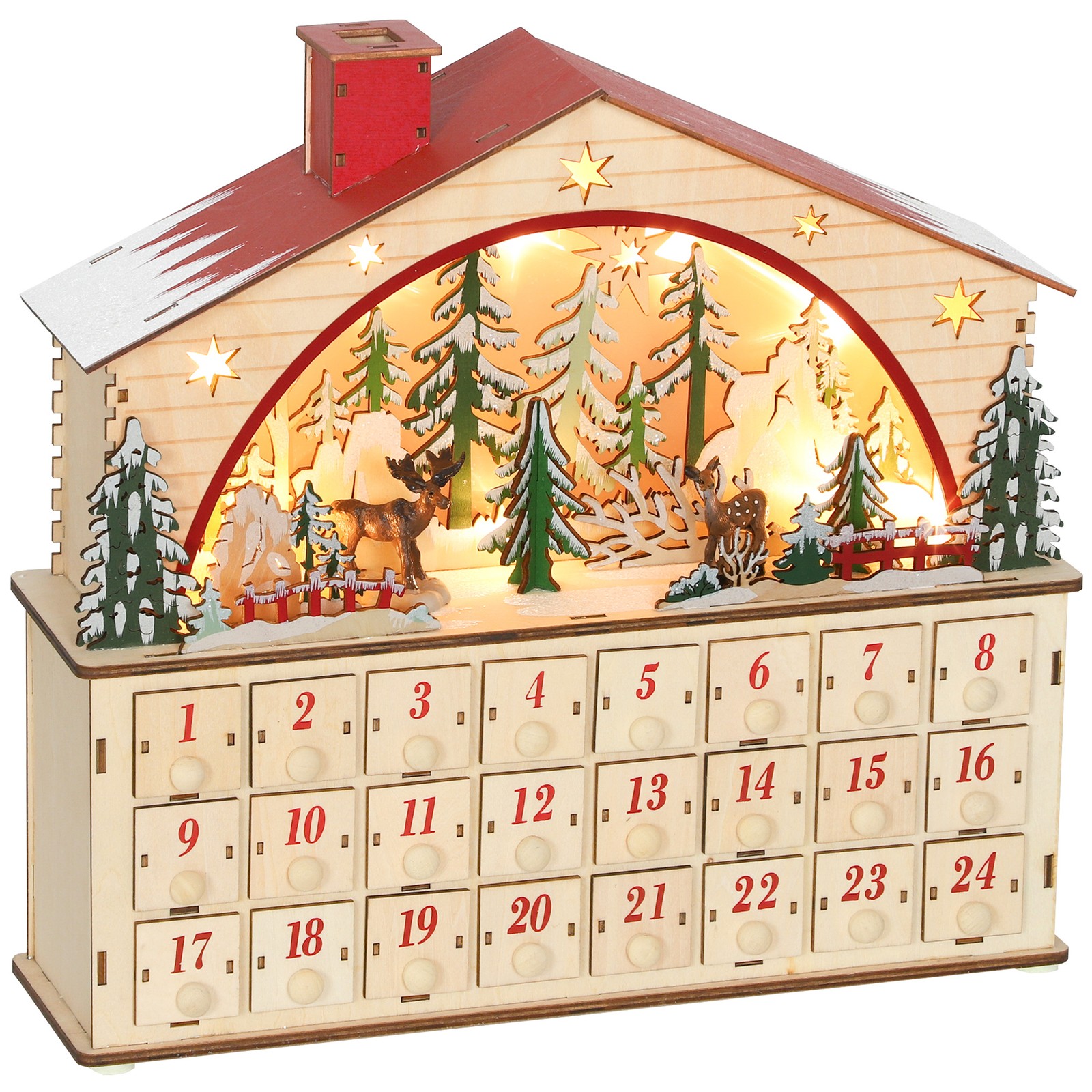 Adventskalender zum Befüllen 24 Schubladen Fächer Weihnachtskalender Naturholz