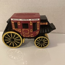 Wells Fargo Stage Coach Wagon Die Cast Metal Piggy Coin Bank with Key