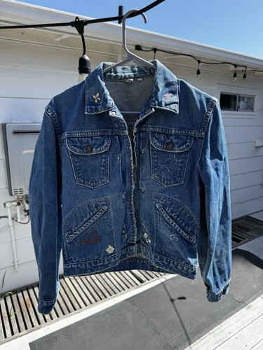 60s Vintage WRANGLER Blue Bell 24MJZ Denim Jacket CUSTOM Flower Power Embroidery