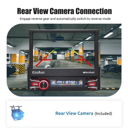 Radio estéreo para coche de 7"" 1 Din individual pantalla táctil abatible automática FM + cámara - Imagen 10 de 15