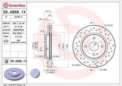 1X Bremsscheibe BREMBO 9.A968.1X für MAZDA 2 (DE_, DH_) 1.4 2007-2010