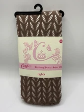 Candie’s Brown Openwork Pattern Tights Women’s S/M Chevron Lace Knit NOS Vintage