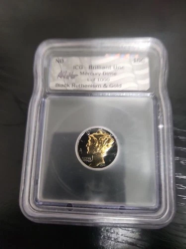Icg 1941 Mercury Dime BU Uncirculated Black Ruthenium & Gold