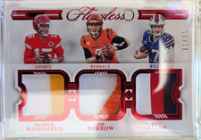  Mahomes,Burrow,Allen /15    Flawless Triple Jersey Player Worn  PSA 9  POP 1 !!