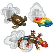 3PCS 3D Lifelike Animal Resin Molds - Turtle, Frog, Lizard Silicone Molds for...