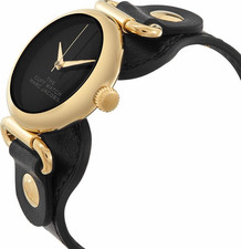 Marc Jacobs The Cuff Watch Quartz Black Dial Gold Case Black Leather Strap Box