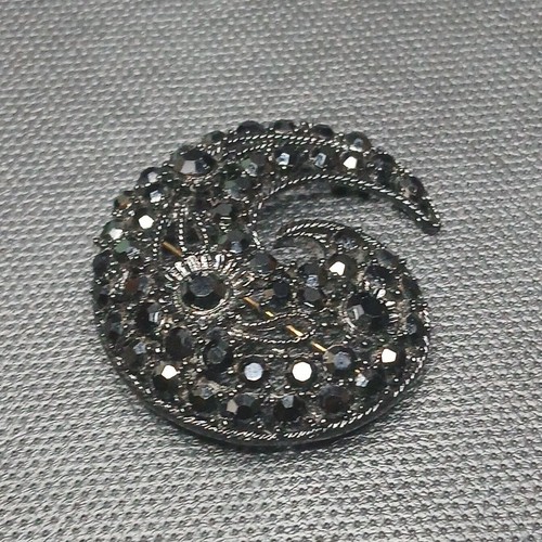 Vintage Signed M. JENT Black Rhinestone Pin Brooch. 14.465 - Picture 3 of 6