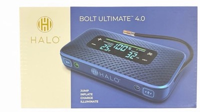 HALO Bolt Ultimate 4.0 Jump Starter Air Compressor USB Power Bank LED Light Blue