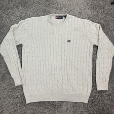 Chaps Cable Knit Sweater Mens Large Beige Cotton Crewneck Pullover 90s