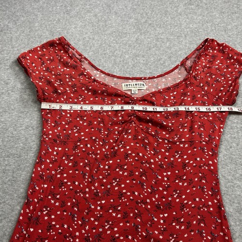 Idyllwind Blouse Womens XL Muted Red Floral Short Sleeve Sweetheart Neckline Fit - Picture 9 of 11