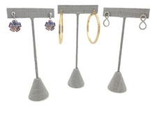 3 Grey Linen 5.75" Earring T Stand Showcase Displays