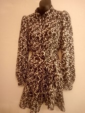 Express Wrap Dress Womens  xs White Black Animal Print Collared Drawstring