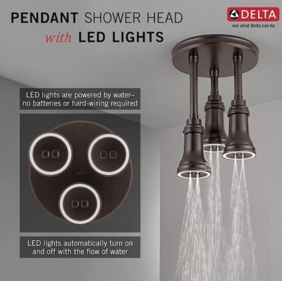 Delta H20kinetic Designer Rain Shower Head Pendant Venetian Bronze Led $1175