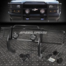 BLACK BRUSH GRILLE GUARD+ROUND CLEAR FOG LIGHT FOR 88-99 C/K C10 SUBURBAN TAHOE