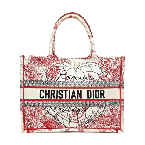 【Authentic】 DIOR Book Tote Red Cloth Handbags (DDP)