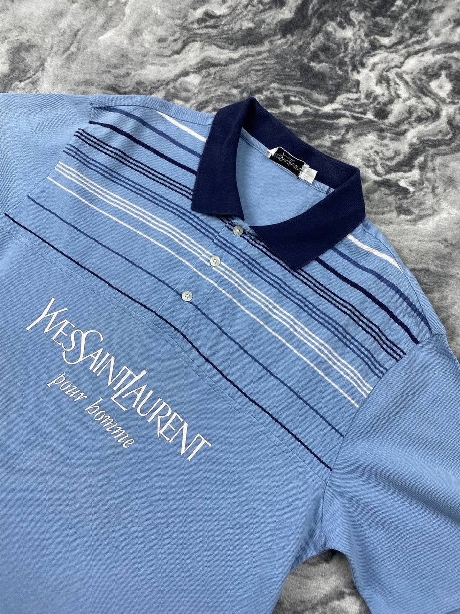 YSL様 Vintage Yves Saint Laurent Polo Shirt Big Logo YSL Luxury Men Size