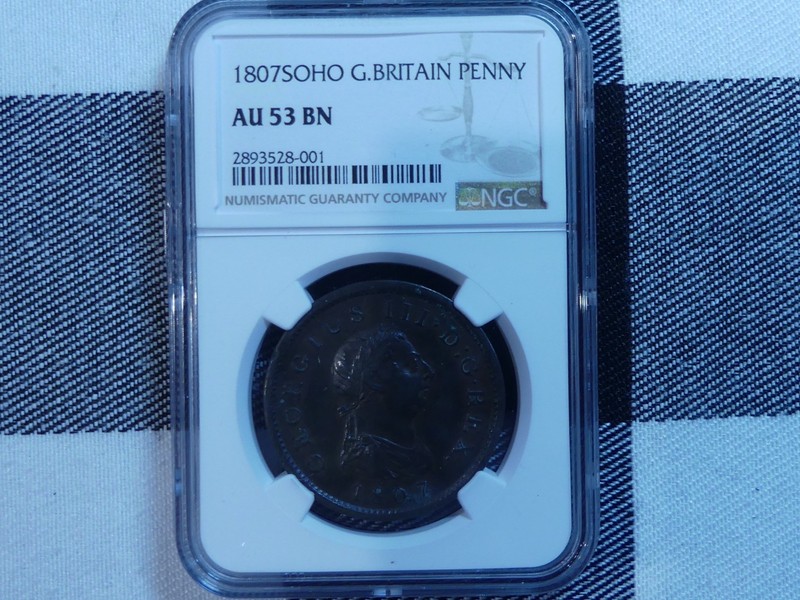 CB148: Great Britain, Penny, 1807 SOHO, NGC AU 53 BN, 2893528-001