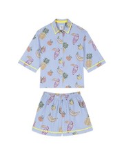 Image of Chelsea Peers Seersucker Cotton Toucan & Fruit Stripe Print Short PJ Set Uk 10
