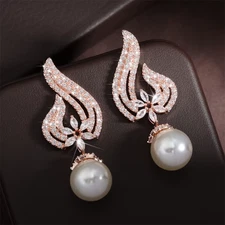Classic Sparkling Zircon Pearl Bridal Earrings Elegant Engagement Wedding Party 