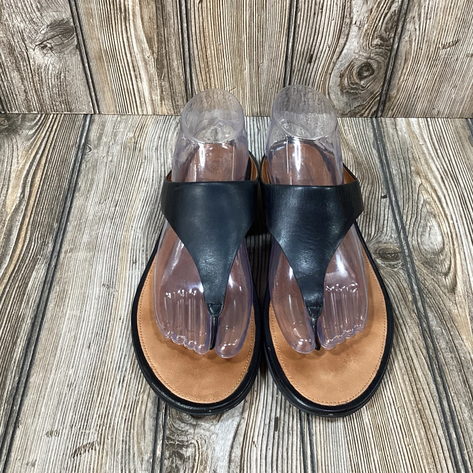 Sandalias FitFlop Banda Puntera Tanga FLIP FLOP Cuero MUJERES Talla 9 Negro Marrón Foto 2 de 4