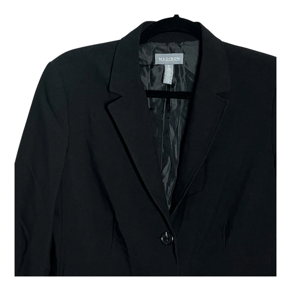 Blazer Madison Negro Para Mujer Talla 8 Dos Botones Cuello Solapa Clásico Trabajo Oficina Foto 2 de 4
