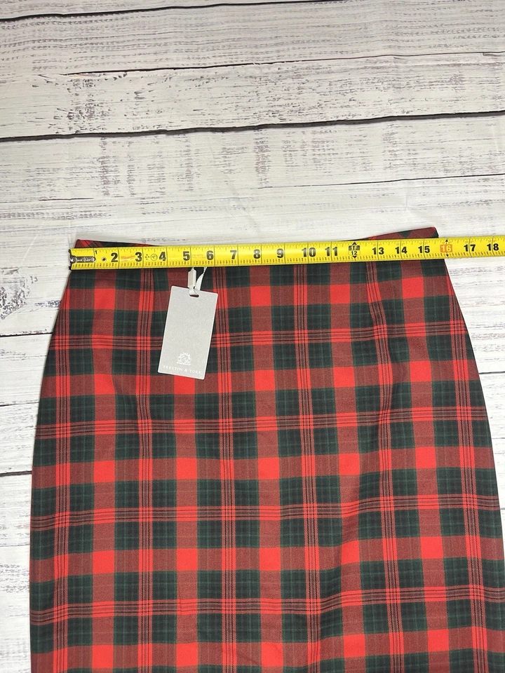 Preston & York 全新带标签 Taylor Woven 格子格子高腰 Midi 紧身裙 8 红色 — 第 4/4 张图片
