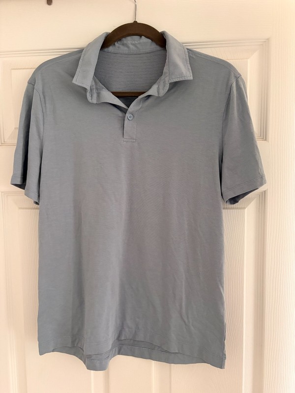 Lululemon Evolution Polo Shade Stripe Heathered Indochine Blue/gray Mens Small