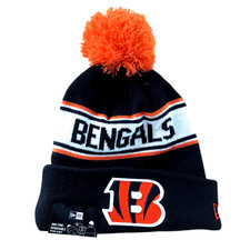 Cincinnati Bengals Hat New Era Knit Pom Black Orange Embroidered Logos OSFA