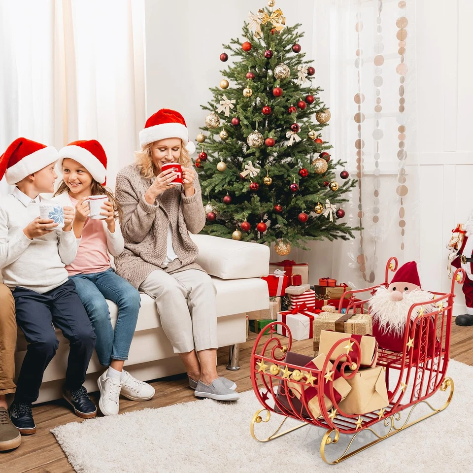 Trineo de Navidad de Metal con Estrellas Doradas, Carro de Trineo Grande Decoración de Navidad Foto 3 de 4
