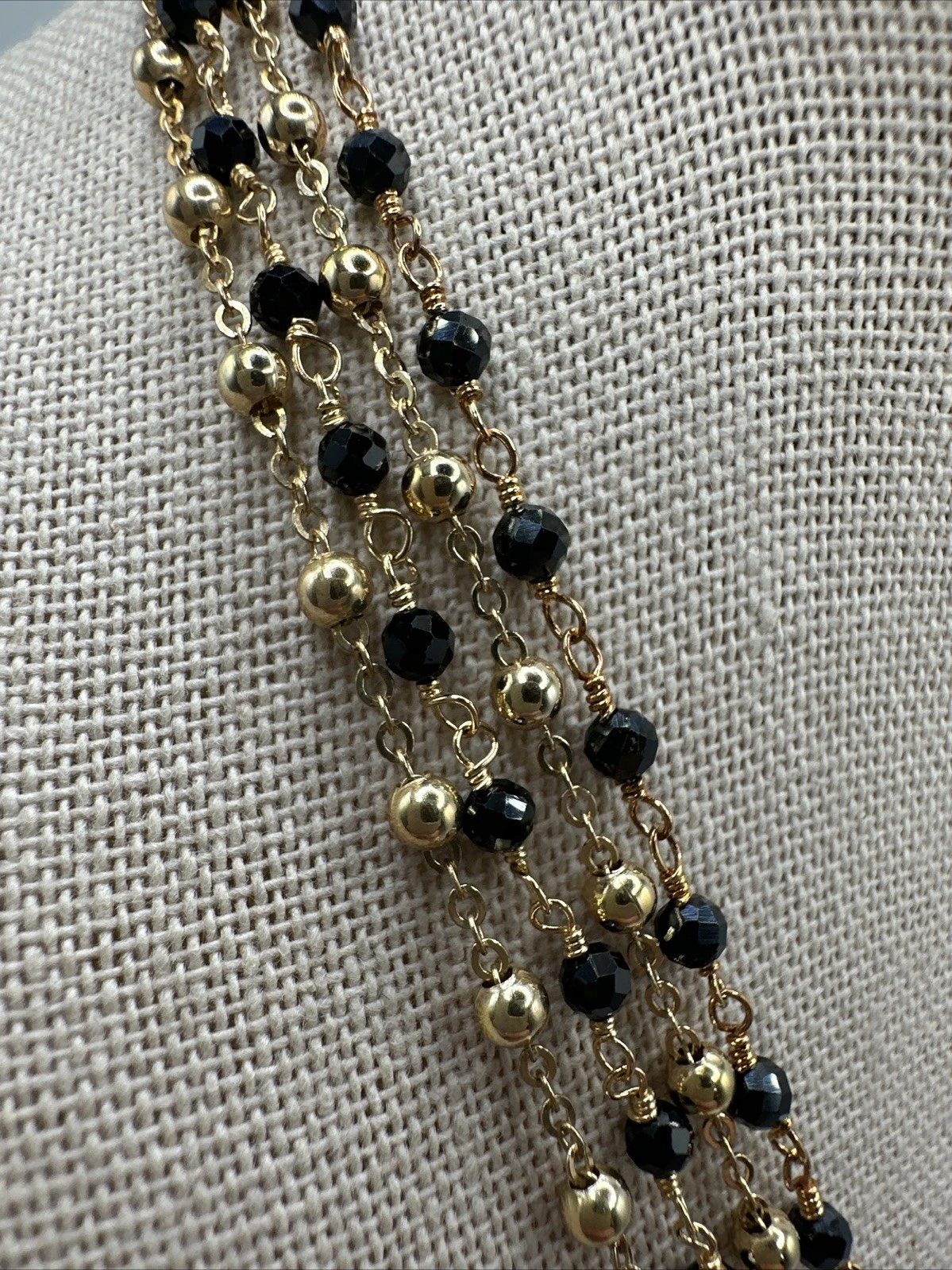 Bellezza Gold Dainty Black Spinel Beaded Layered Chains Necklace Italy 18” - product detail image 4