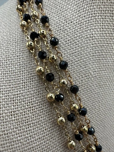 Bellezza Gold Dainty Black Spinel Beaded Layered Chains Necklace Italy 18” image 4