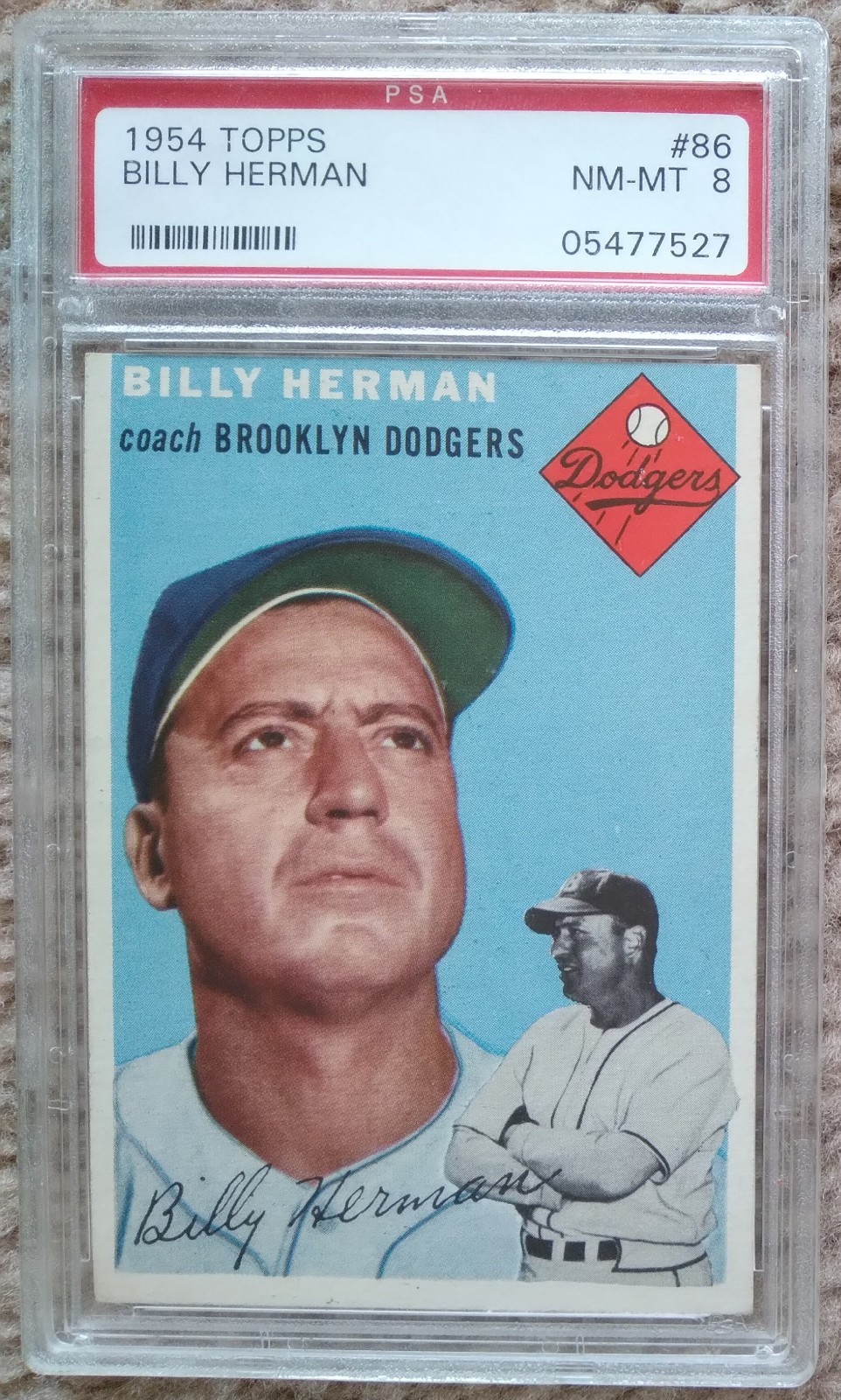 1954 Topps #86 Billy Herman PSA 8 Brooklyn Dodgers