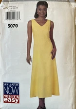 Butterick 5070 See &Sew EASY Sleeveless Dress Midi V-Neck sew pattern 18-22 U/C