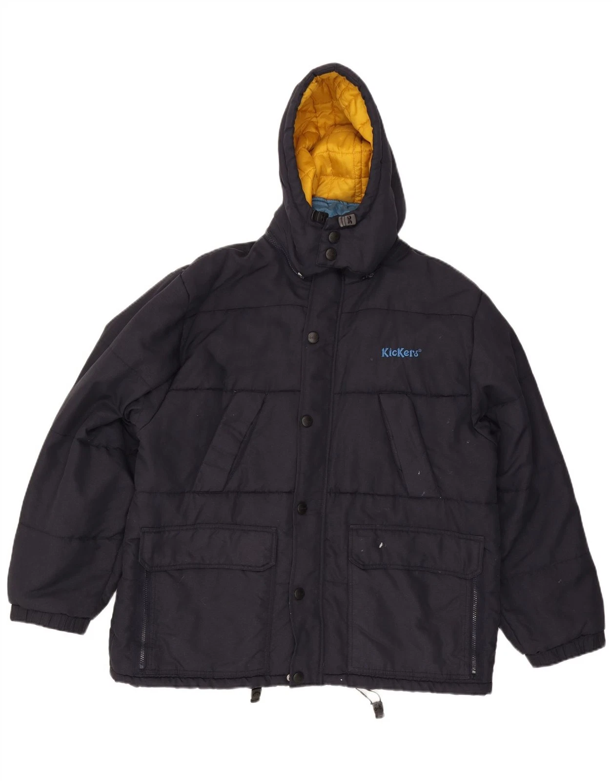 Kickers Mens Hooded Loose Fit Padded Jacket UK 38 Medium Navy Blue Nylon DE20