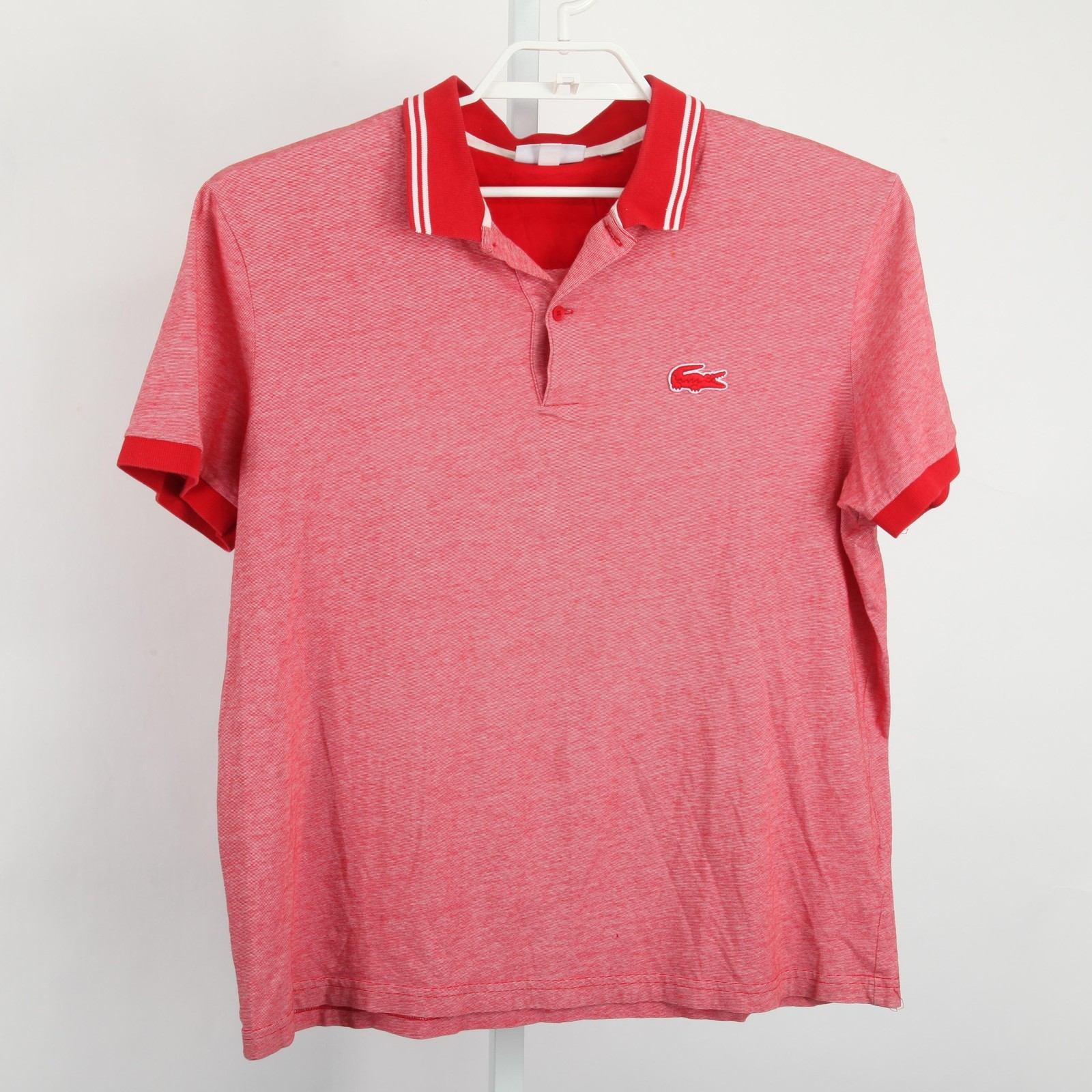 Lacoste Polo Shirt Mens 2XL Red Stripe Regular Fit Big Croc Logo Cotton Casual thumbnail 2