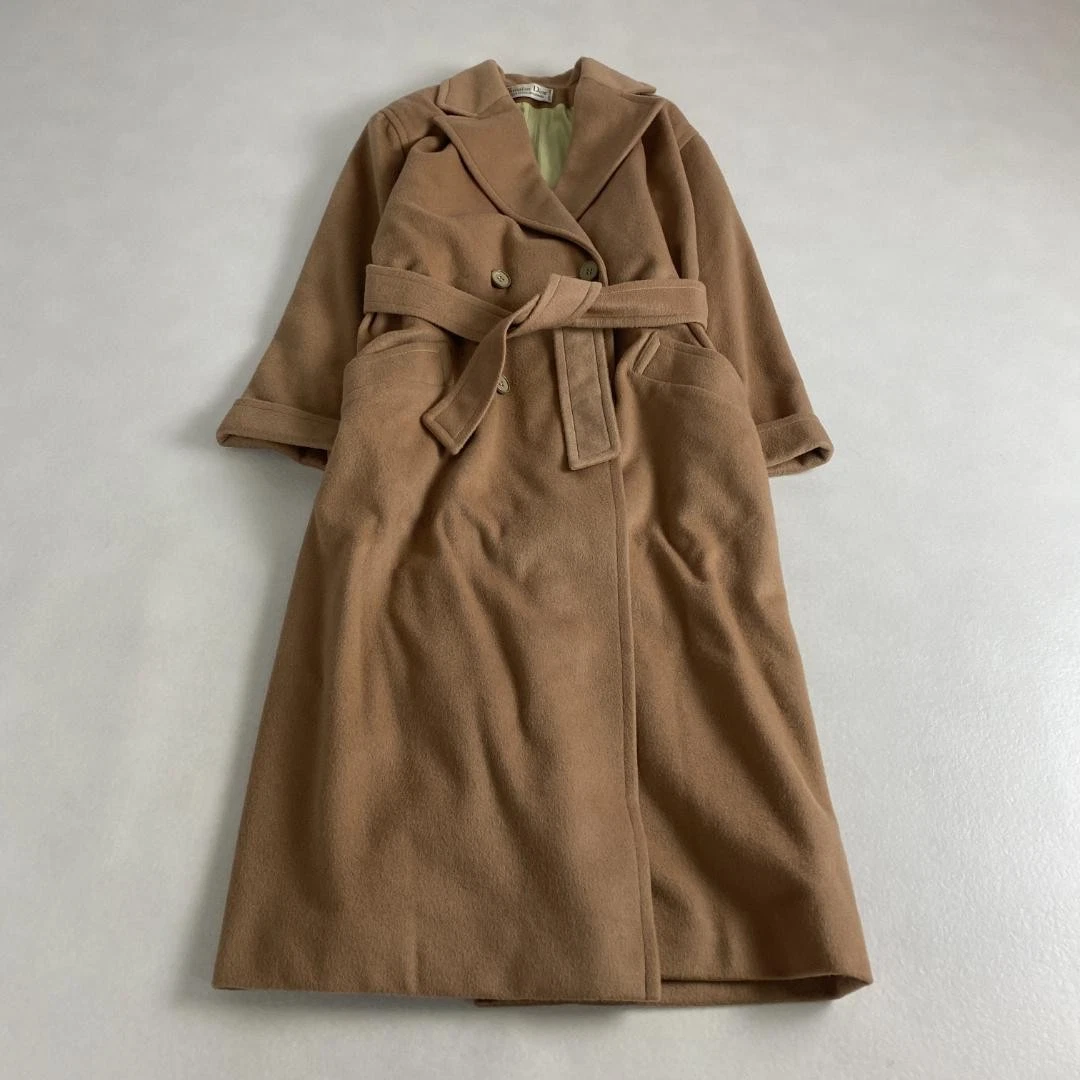 Manteau long ceinturé vintage laine cachemire Christian Dior taille XL marron