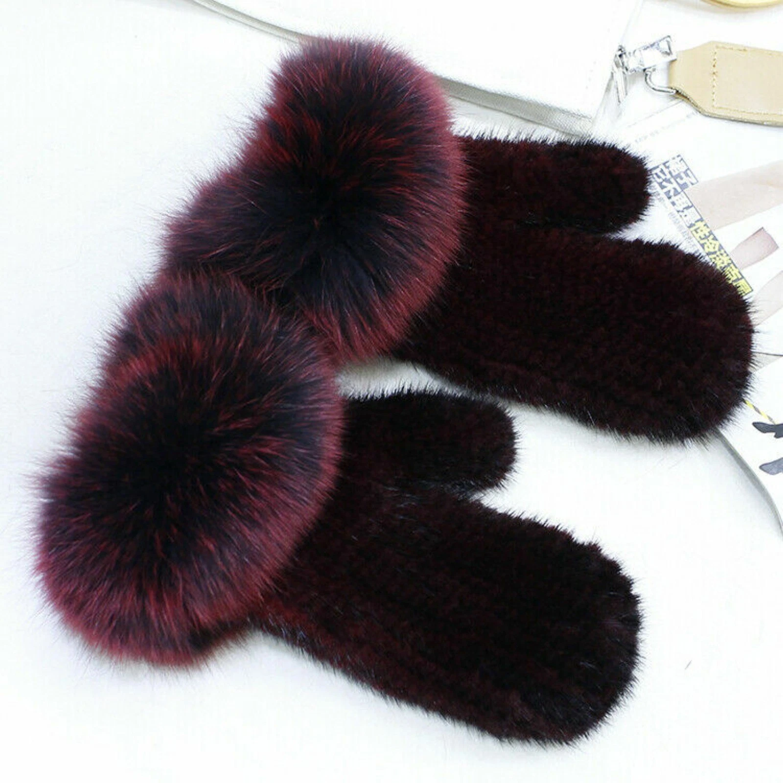 Real Mink Fur Winter Gloves Fashion Multicolor Fox Fur Patchwork Mitten Elastic