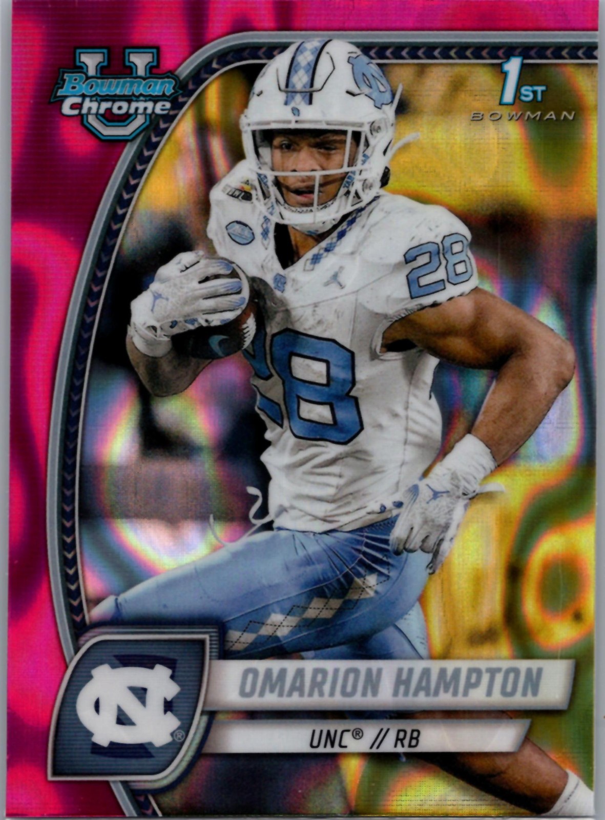 2024 Bowman University Chrome #198 Omarion Hampton Pink Lava Refractor