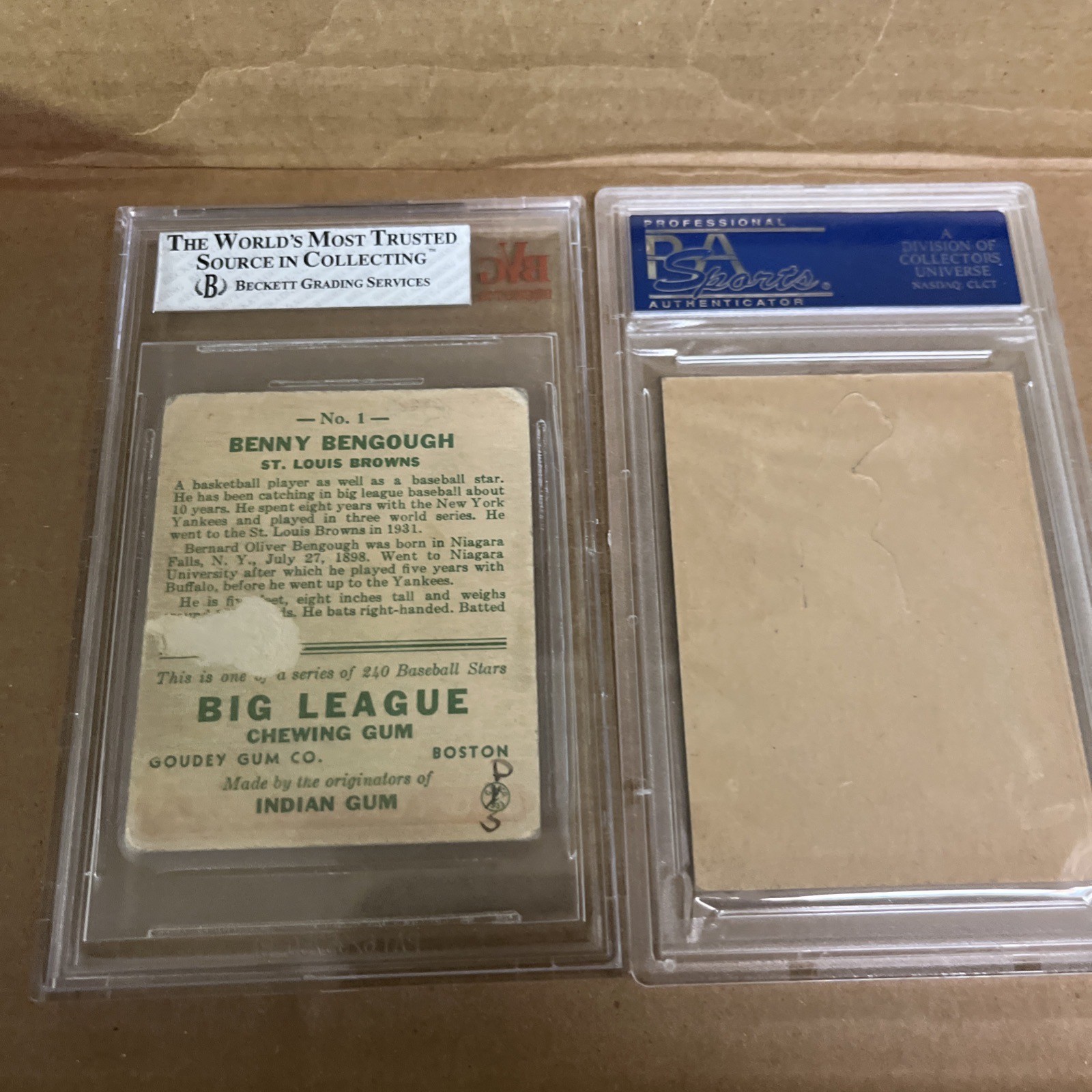2 CARD LOT W/BVG 1.5 1933 GOUDEY BENNY BENGOUGH & PSA 4 1934 BATTER-UP SCHULTE view 6
