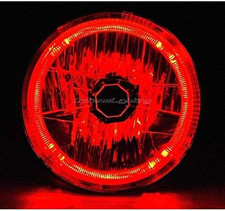 7" H6024 / 6014 Halogen Red Led Halo Ring H4 Light Bulb Angel Eye Headlight